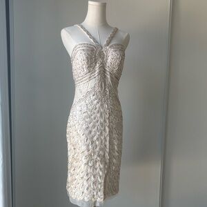 Sue Wong Cream Textured Mini Dress
